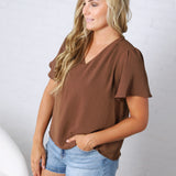 Hollis Effortless Grace V-Neck Blouse - Dark Mocha