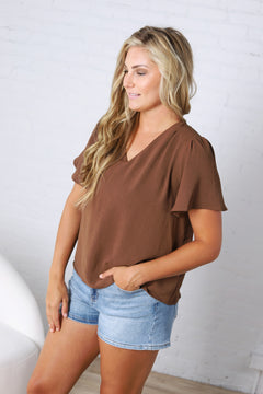 Hollis Effortless Grace V-Neck Blouse - Dark Mocha
