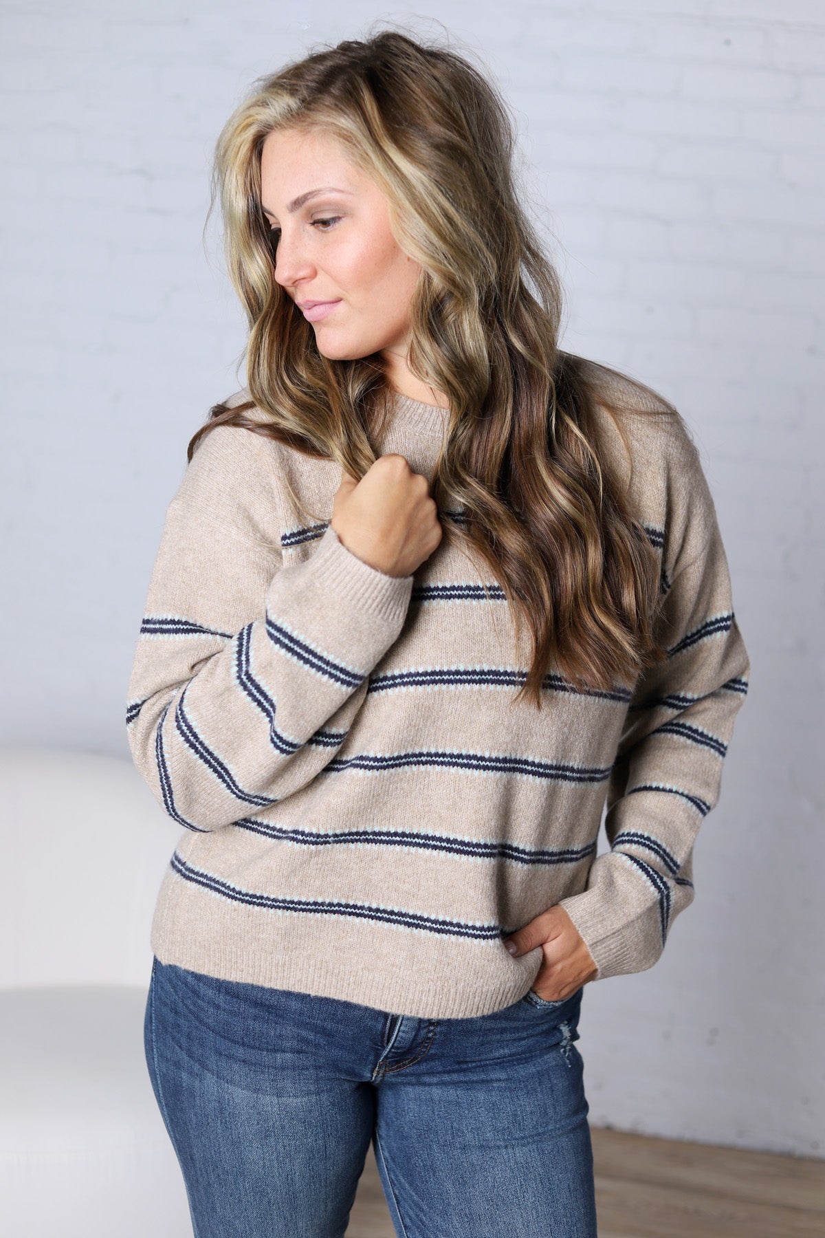 Hudson Two Tone Stripe Sweater - Oatmeal