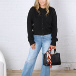 Huxley Puff Sleeve Sweater Cardigan - Black