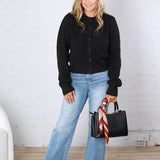 Huxley Puff Sleeve Sweater Cardigan - Black