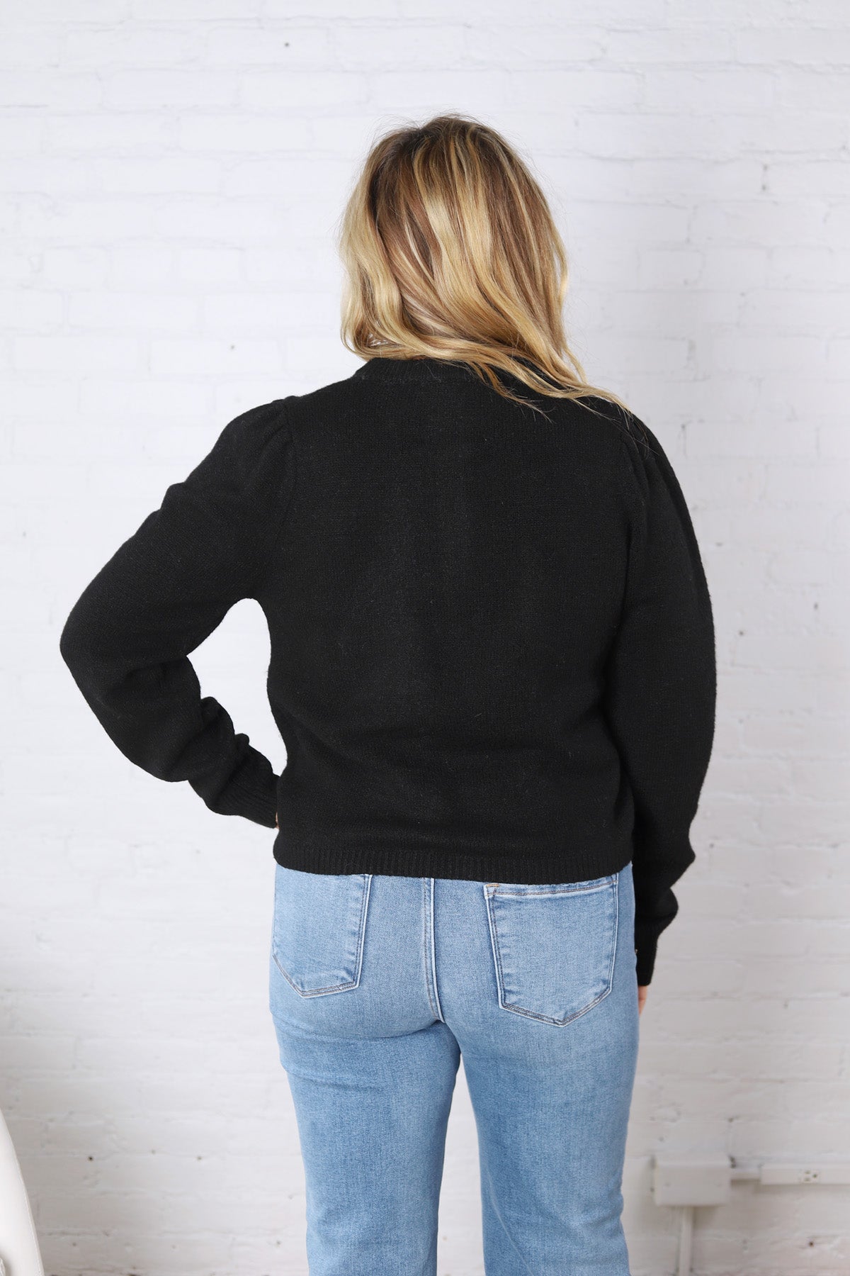 Huxley Puff Sleeve Sweater Cardigan - Black