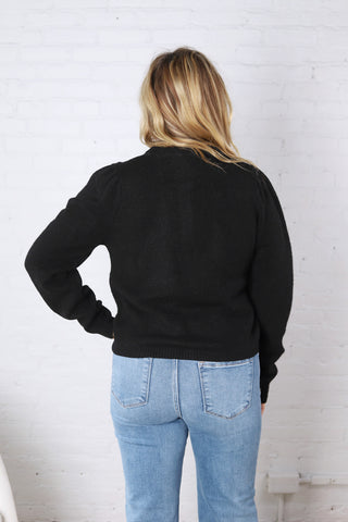 Huxley Puff Sleeve Sweater Cardigan - Black