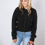 Huxley Puff Sleeve Sweater Cardigan - Black