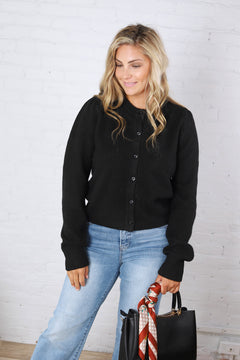 Huxley Puff Sleeve Sweater Cardigan - Black