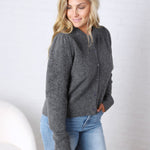 Huxley Puff Sleeve Sweater Cardigan - Charcoal