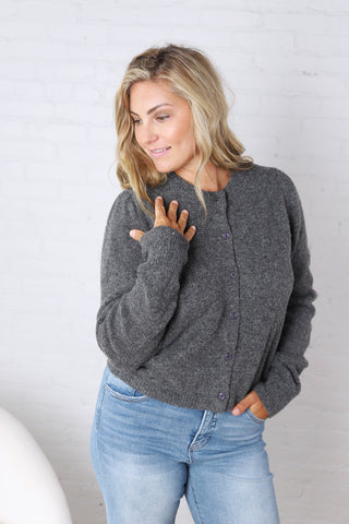 Huxley Puff Sleeve Sweater Cardigan - Charcoal