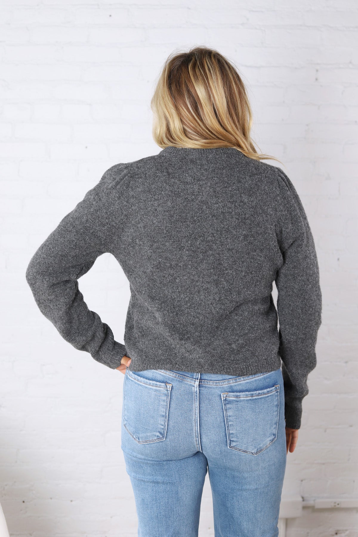 Huxley Puff Sleeve Sweater Cardigan - Charcoal
