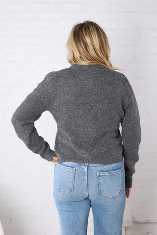 Huxley Puff Sleeve Sweater Cardigan - Charcoal