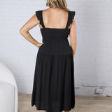 Lennon Smocked Ruffle Sleeve Midi Dress - Black