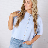 Morgan Button-Up Sweater Knit Top - Blue