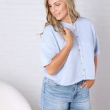 Morgan Button-Up Sweater Knit Top - Blue