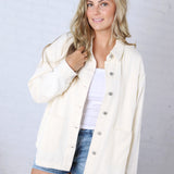 Eleni Denim Button-Up Jacket - Ecru