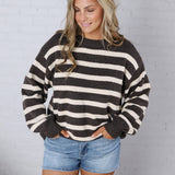 Berkley Oversized Stripe Sweater Top - Brown