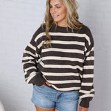 Berkley Oversized Stripe Sweater Top - Brown