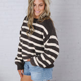 Berkley Oversized Stripe Sweater Top - Brown