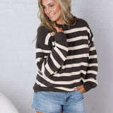 Berkley Oversized Stripe Sweater Top - Brown