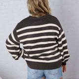 Berkley Oversized Stripe Sweater Top - Brown