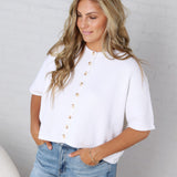 Morgan Button-Up Sweater Knit Top - Off White