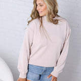Sonja Scuba Mock Neck Pullover - Mocha Cream