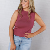 Elspeth Crew Neck Sleeveless Knit Tank - Pink