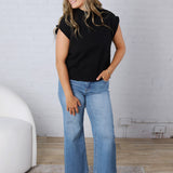 Sutton Sleeveless Ribbed Sweater Top - Black