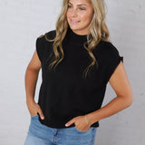 Sutton Sleeveless Ribbed Sweater Top - Black
