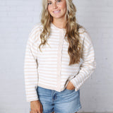 Dover Cardigan - Beige White Stripe