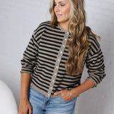 Dover Cardigan - Pewter Black Stripe