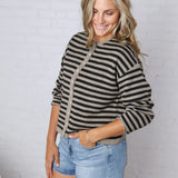 Dover Cardigan - Pewter Black Stripe