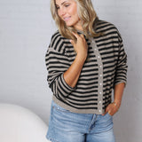 Dover Cardigan - Pewter Black Stripe