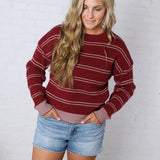 Ely Sweater - Wine Ivory Stripe