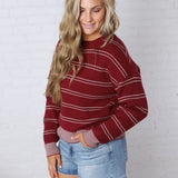 Ely Sweater - Wine Ivory Stripe