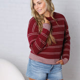 Ely Sweater - Wine Ivory Stripe