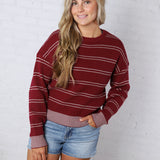 Ely Sweater - Wine Ivory Stripe