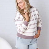 Ely Sweater - Cream Burgundy Stripe