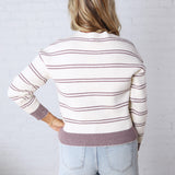 Ely Sweater - Cream Burgundy Stripe