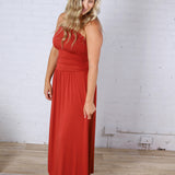 Kaia Strapless Ruched Maxi Dress - Brick