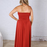 Kaia Strapless Ruched Maxi Dress - Brick