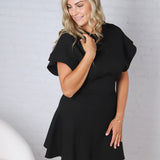 Zara Short Sleeve Flared Mini Sweater Dress - Black