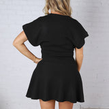 Zara Short Sleeve Flared Mini Sweater Dress - Black