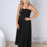 Cleo Tube Top Midi Dress with Separate Look Detail - Black
