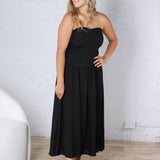 Cleo Tube Top Midi Dress with Separate Look Detail - Black