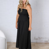 Cleo Tube Top Midi Dress with Separate Look Detail - Black