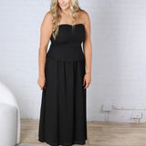 Cleo Tube Top Midi Dress with Separate Look Detail - Black