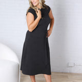 Goldie Belted Short Sleeve Jacquard Midi Dress - Black