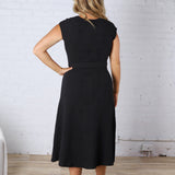 Goldie Belted Short Sleeve Jacquard Midi Dress - Black