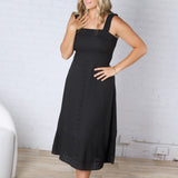 Della Embroidered Lace Empire Midi Dress - Black