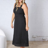 Della Embroidered Lace Empire Midi Dress - Black