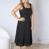 Della Embroidered Lace Empire Midi Dress - Black